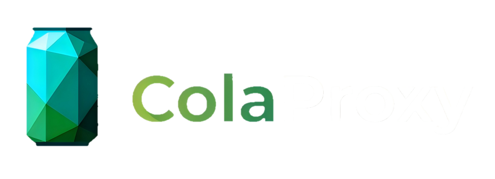 ColaProxy footer brand logo: blue gradient Q letter and i dot trademark on black background