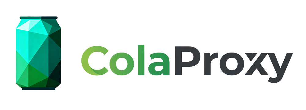 ColaProxy brand logo: consisting of the brand name 'ColaProxy' with a blue gradient circular Q emblem, the letter i features a blue dot on top, presenting a modern tech aesthetic with simple black and blue color scheme